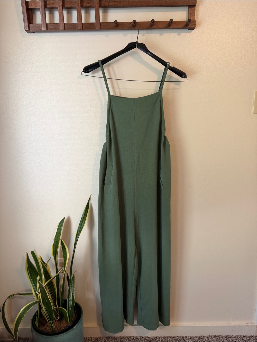 Green Wide-Leg Jumpsuit with Pockets